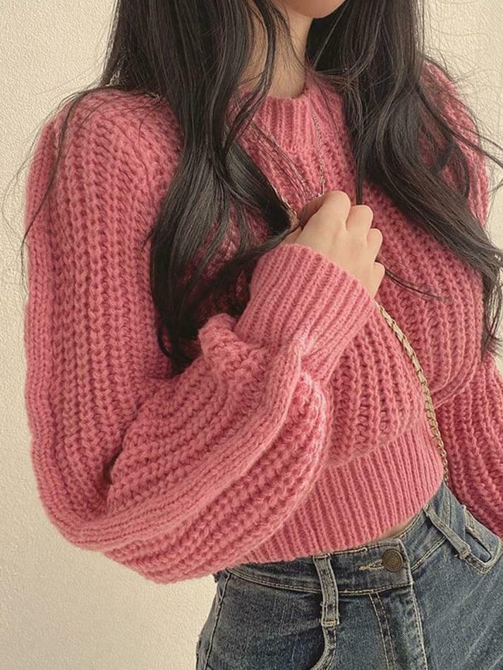 Coquette Aesthetic Puff Sleeve Crop Sweater in Pastel Goth Style