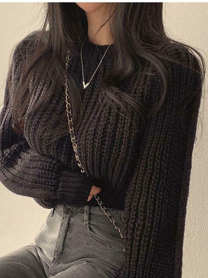 Coquette Aesthetic Puff Sleeve Crop Sweater in Pastel Goth Style