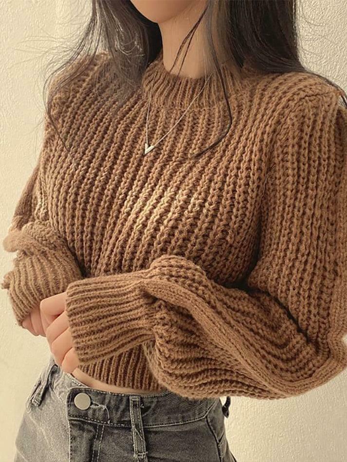 Coquette Aesthetic Puff Sleeve Crop Sweater in Pastel Goth Style