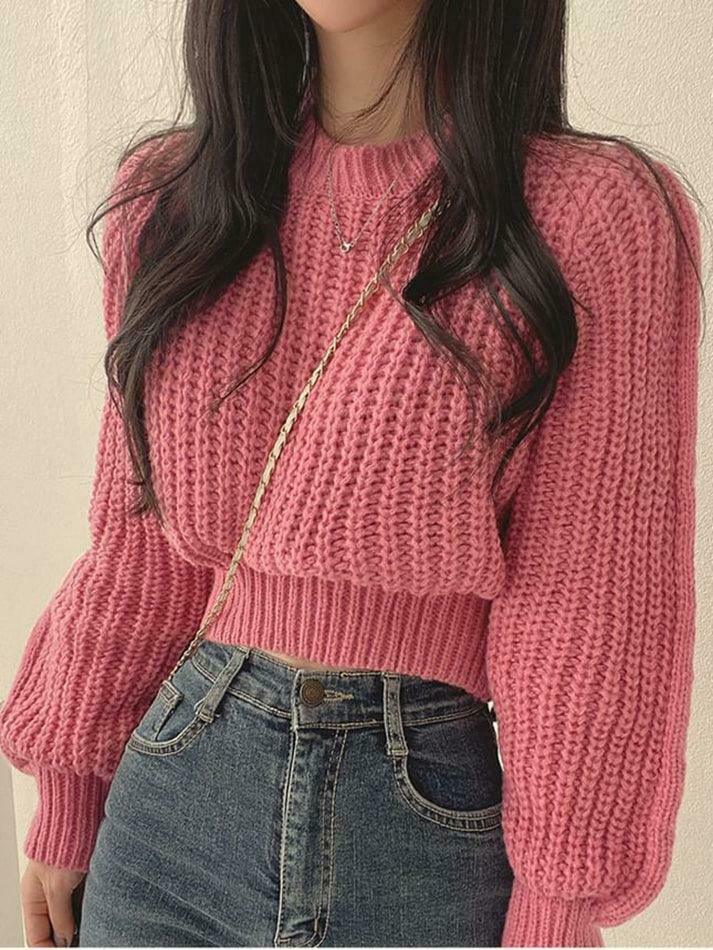 Coquette Aesthetic Puff Sleeve Crop Sweater in Pastel Goth Style