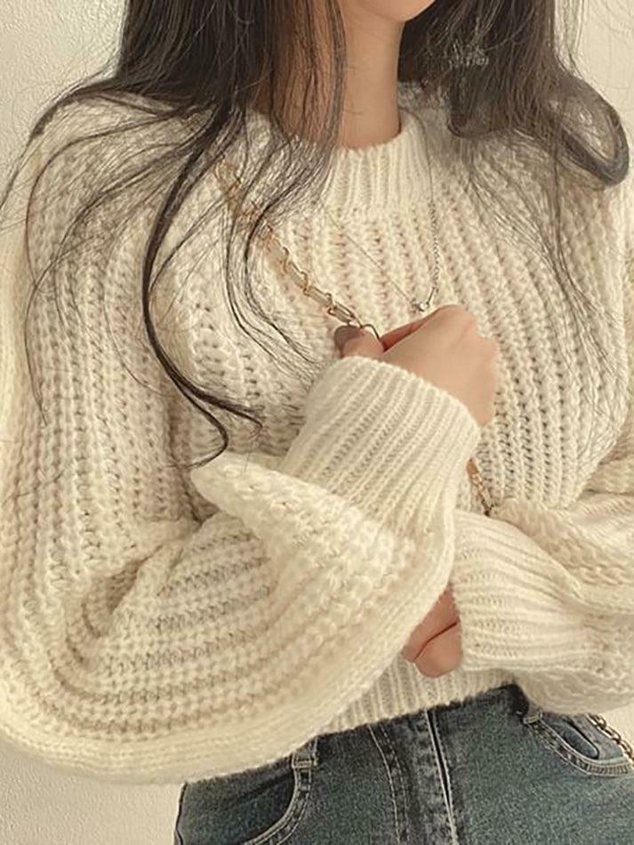 Coquette Aesthetic Puff Sleeve Crop Sweater in Pastel Goth Style