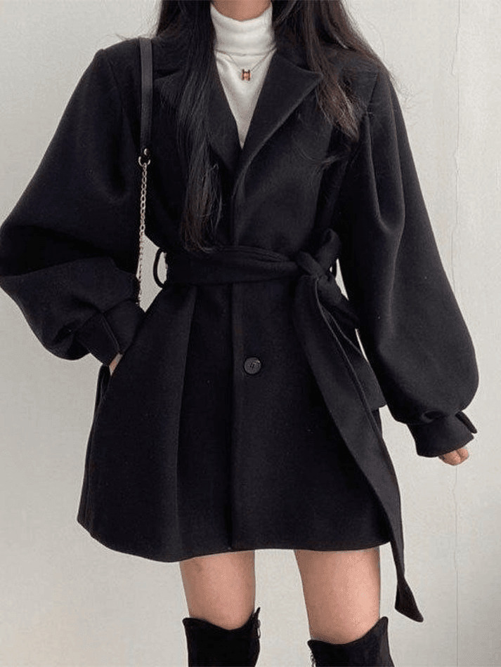 Coquette Aesthetic Puff Sleeve Woolen Coat - Y2K Fashion Statement Piece