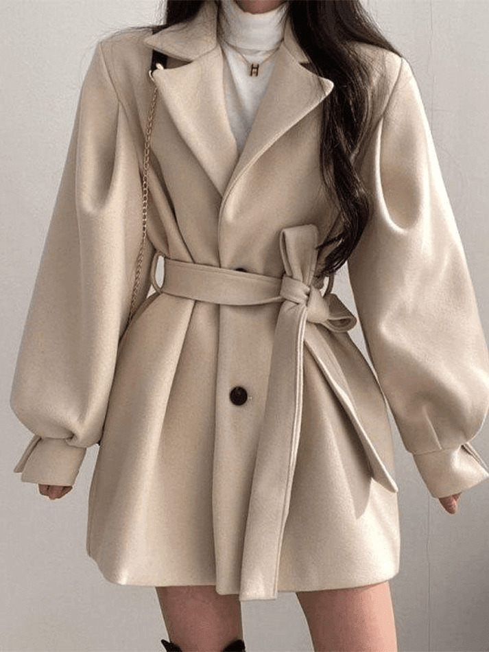 Coquette Aesthetic Puff Sleeve Woolen Coat - Y2K Fashion Statement Piece