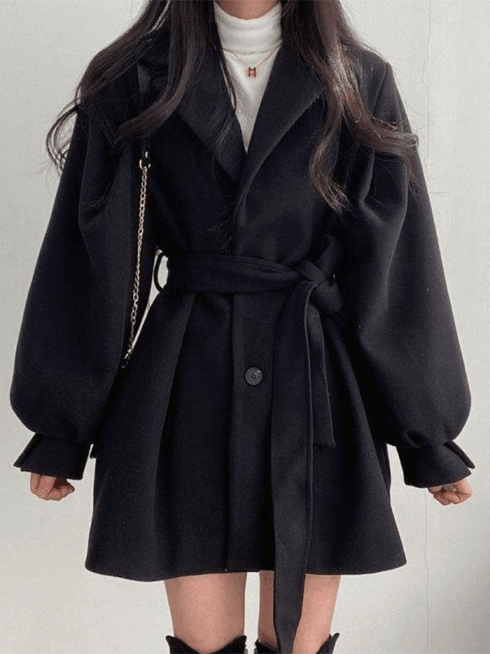 Coquette Aesthetic Puff Sleeve Woolen Coat - Y2K Fashion Statement Piece