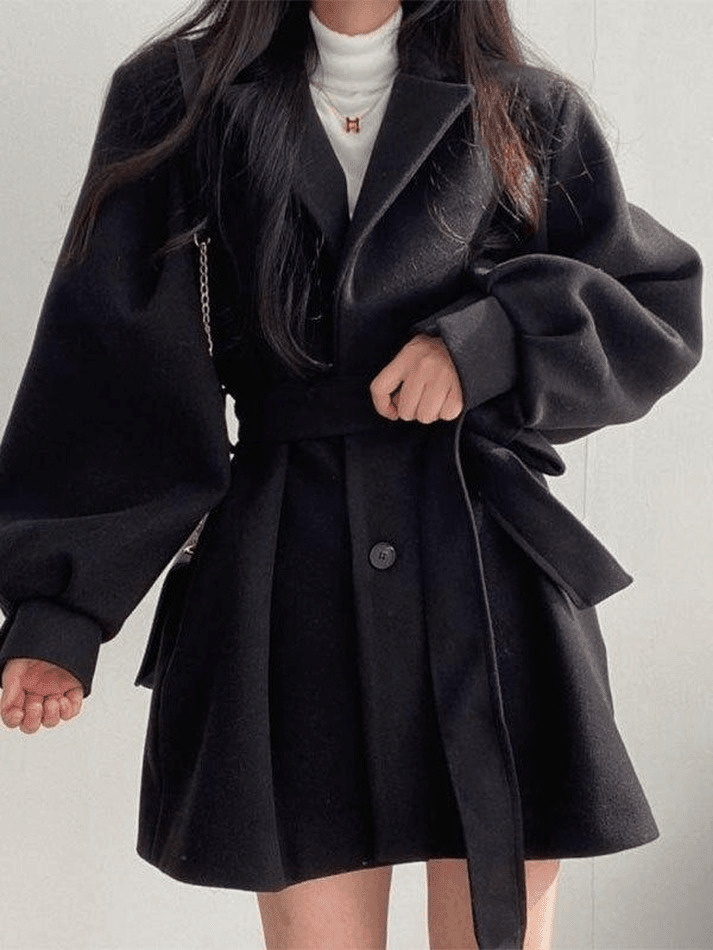 Coquette Aesthetic Puff Sleeve Woolen Coat - Y2K Fashion Statement Piece