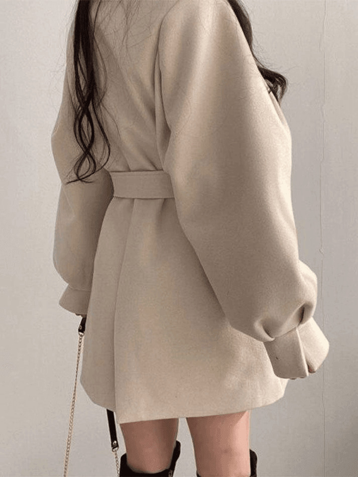 Coquette Aesthetic Puff Sleeve Woolen Coat - Y2K Fashion Statement Piece