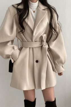 Coquette Aesthetic Puff Sleeve Woolen Coat - Y2K Fashion Statement Piece
