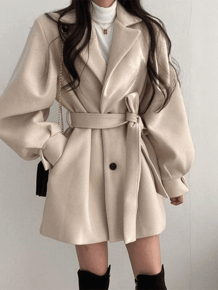 Coquette Aesthetic Puff Sleeve Woolen Coat - Y2K Fashion Statement Piece