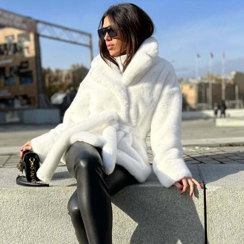 Coquette Aesthetic Rabbit Fur Warm Coat - Y2K Fashion Grunge Style, Pastel Goth, Old Money