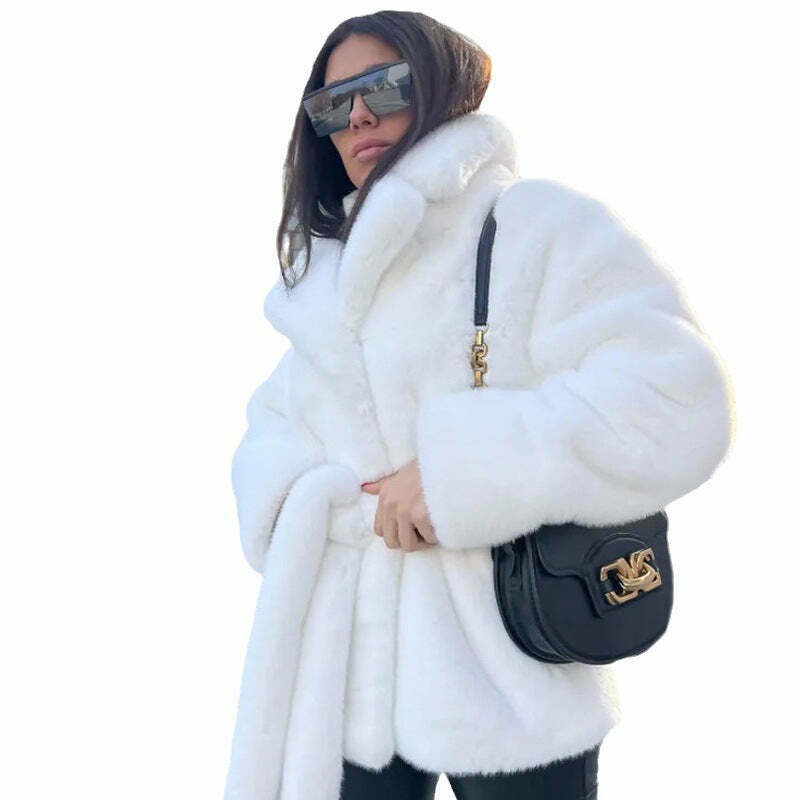 Coquette Aesthetic Rabbit Fur Warm Coat - Y2K Fashion Grunge Style, Pastel Goth, Old Money