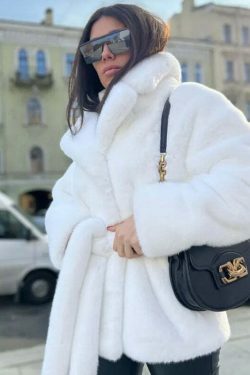 Coquette Aesthetic Rabbit Fur Warm Coat - Y2K Fashion Grunge Style, Pastel Goth, Old Money