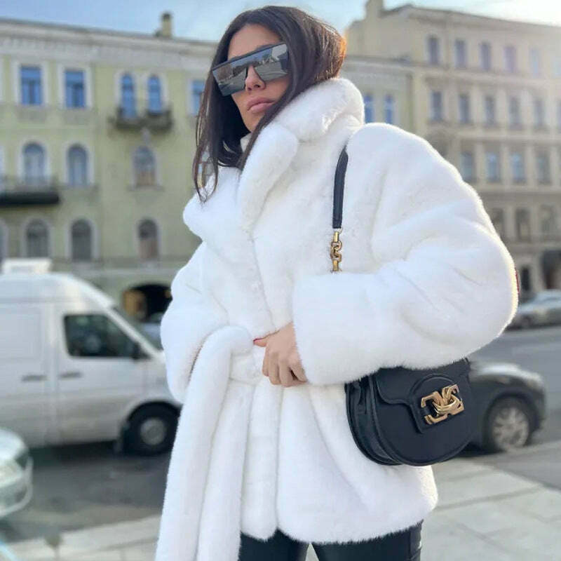 Coquette Aesthetic Rabbit Fur Warm Coat - Y2K Fashion Grunge Style, Pastel Goth, Old Money