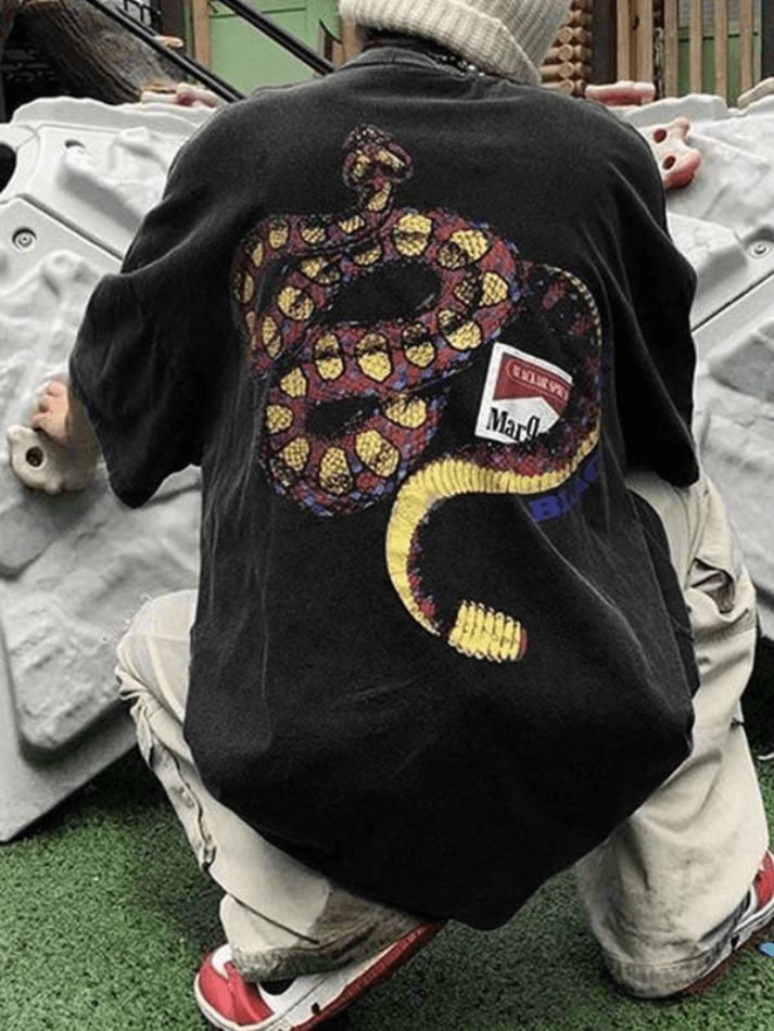 Coquette Aesthetic Rattle Snake Graphic Tee - Y2K Fashion Men's Short Sleeve Shirt