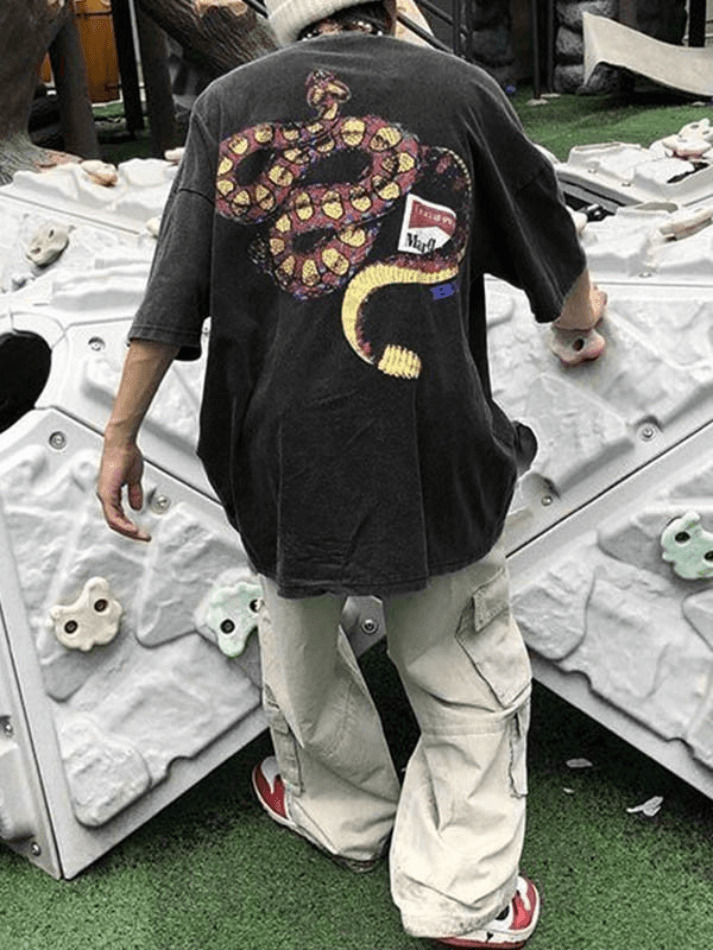 Coquette Aesthetic Rattle Snake Graphic Tee - Y2K Fashion Men's Short Sleeve Shirt