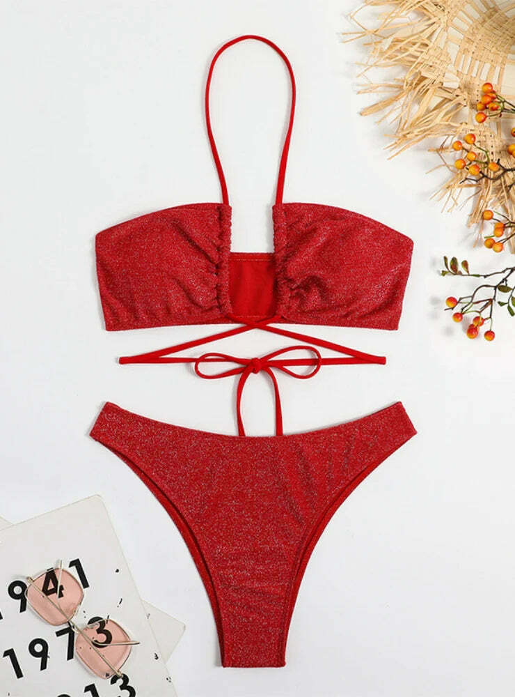 Coquette Aesthetic Red Bikini Set for Women: Y2K Fashion Swimwear