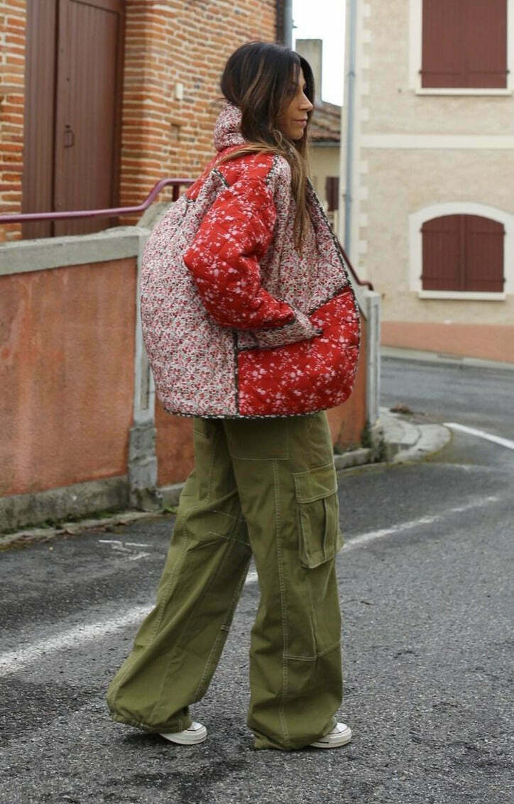 Coquette Aesthetic Red Floral Padded Short Coat - Vintage-inspired Y2K Fashion Statement