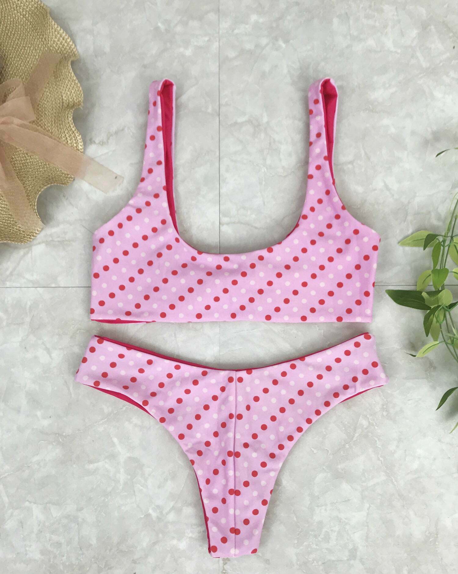 Coquette Aesthetic Red Polka Dot Bikini Set - Y2K Fashion Swimwear