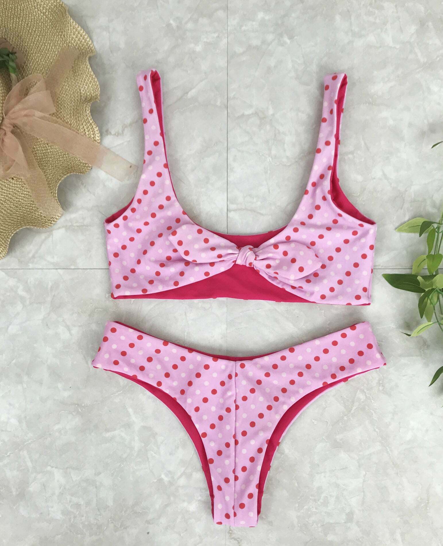 Coquette Aesthetic Red Polka Dot Bikini Set - Y2K Fashion Swimwear
