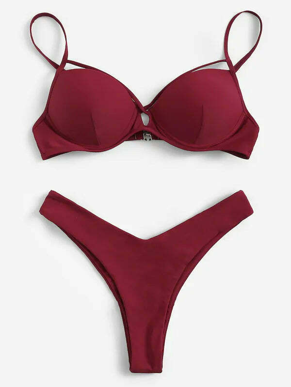 Coquette Aesthetic Red Slip High Leg Bikini Set - Y2K Fashion Swimwear