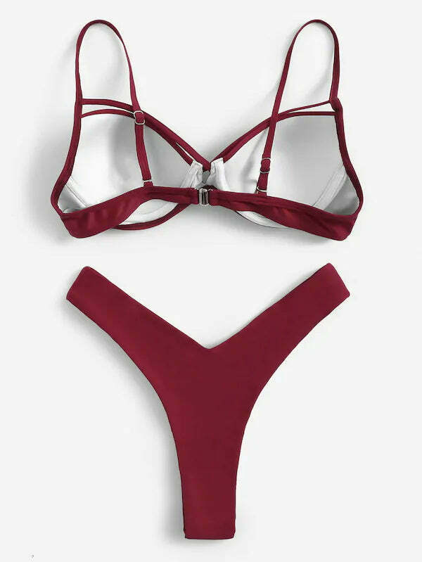 Coquette Aesthetic Red Slip High Leg Bikini Set - Y2K Fashion Swimwear