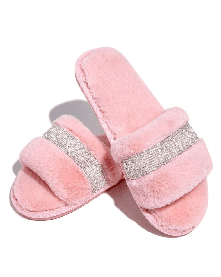 Coquette Aesthetic Rhinestone Fluff Slippers - Y2K Fashion Statement for Women