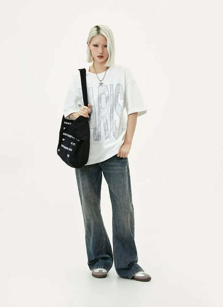 Coquette Aesthetic Rhinestone Slogan Tee - Y2K Fashion Statement for Women