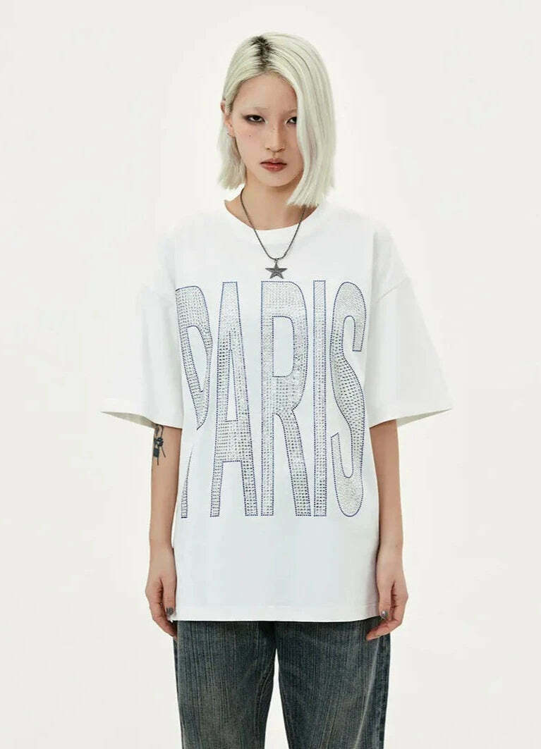 Coquette Aesthetic Rhinestone Slogan Tee - Y2K Fashion Statement for Women