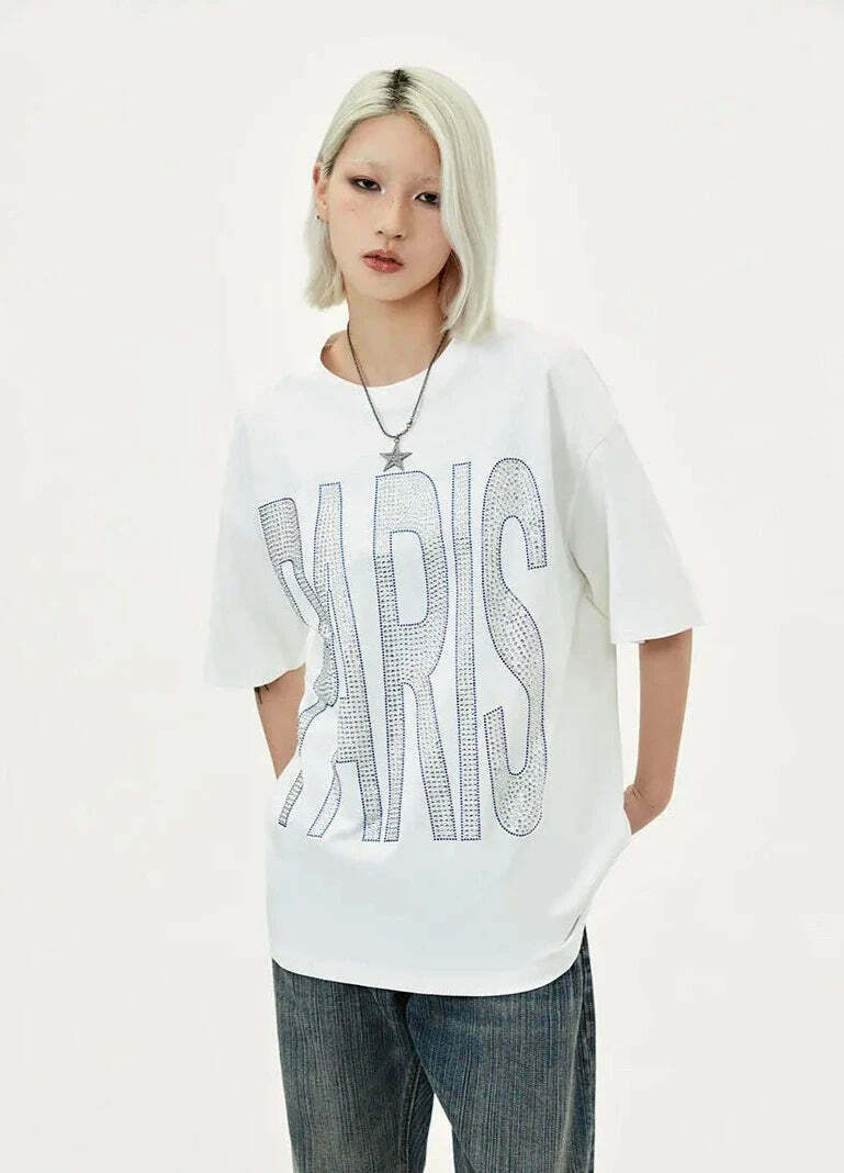 Coquette Aesthetic Rhinestone Slogan Tee - Y2K Fashion Statement for Women