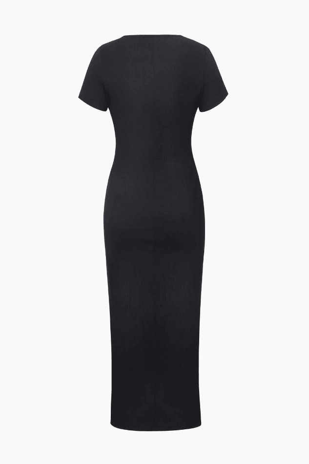 Coquette Aesthetic Rib Knit Slit Midi Dress - Y2K Fashion Women's Clothing