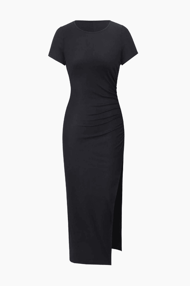 Coquette Aesthetic Rib Knit Slit Midi Dress - Y2K Fashion Women's Clothing