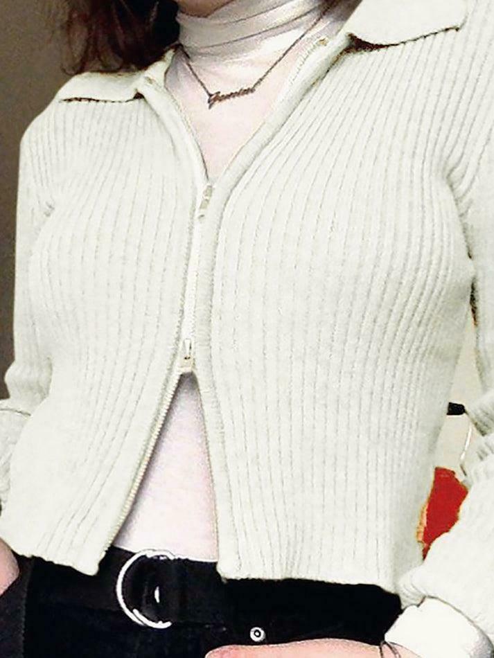 Coquette Aesthetic Ribbed Knit Zip-Up Cardigan for Y2K Fashion Enthusiasts