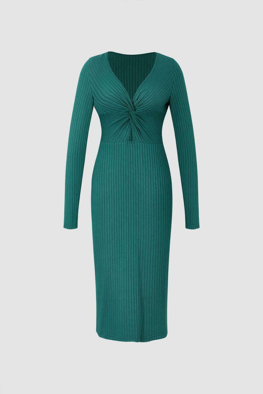 Coquette Aesthetic Ribbed Twist Midi Dress - Y2K Fashion Women's Clothing