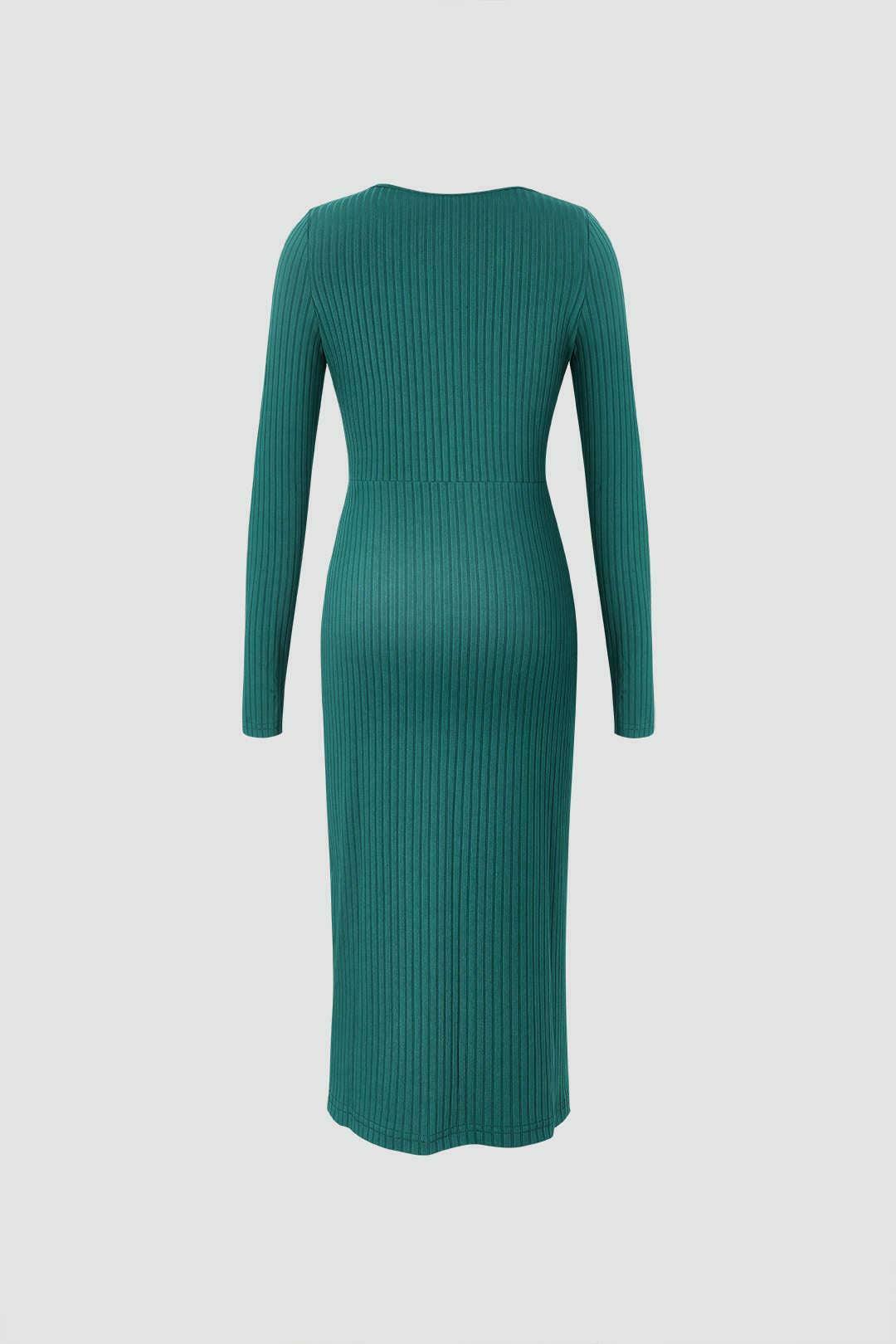 Coquette Aesthetic Ribbed Twist Midi Dress - Y2K Fashion Women's Clothing