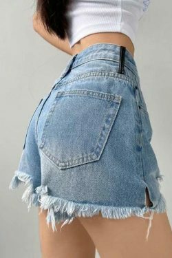 Coquette Aesthetic Ripped Denim Skirt - Y2K Fashion Grunge Style Cute Cargo Skirt