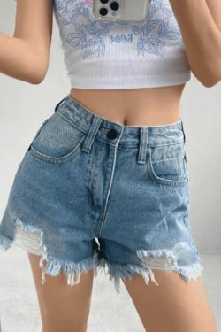 Coquette Aesthetic Ripped Denim Skirt - Y2K Fashion Grunge Style Cute Cargo Skirt