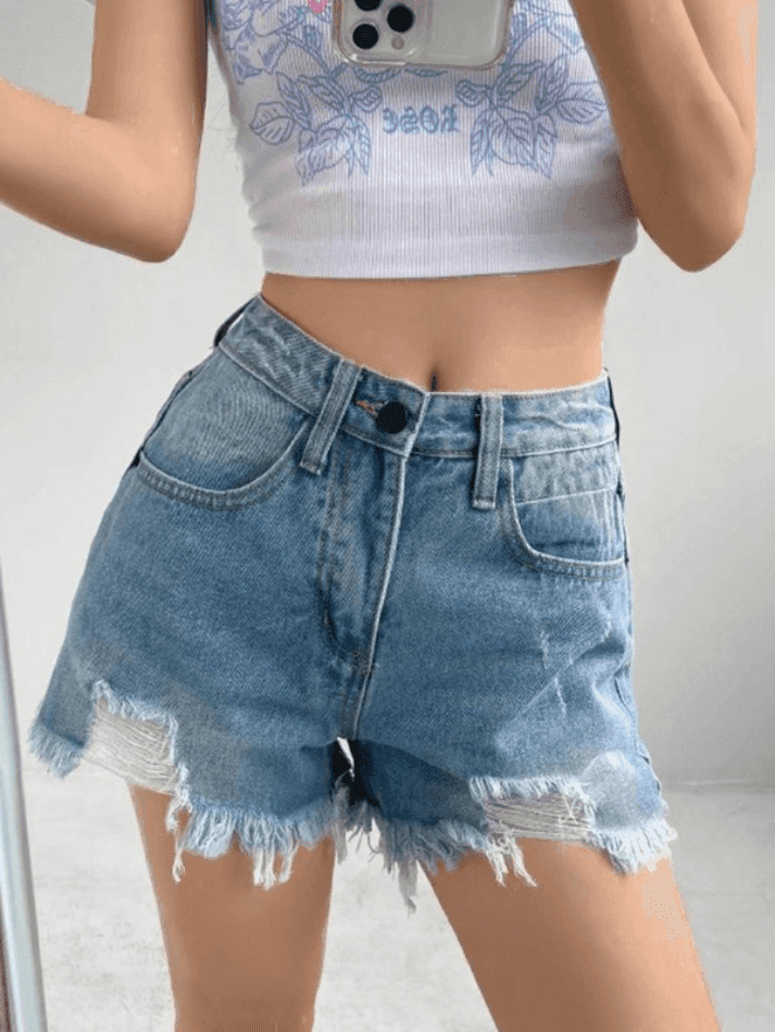 Coquette Aesthetic Ripped Denim Skirt - Y2K Fashion Grunge Style Cute Cargo Skirt