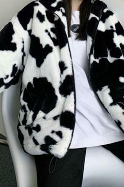 Coquette Aesthetic Rorschach Sherpa Zip Up Jacket - Y2K Fashion Women's Grunge Style Outfit