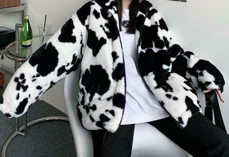 Coquette Aesthetic Rorschach Sherpa Zip Up Jacket - Y2K Fashion Women's Grunge Style Outfit