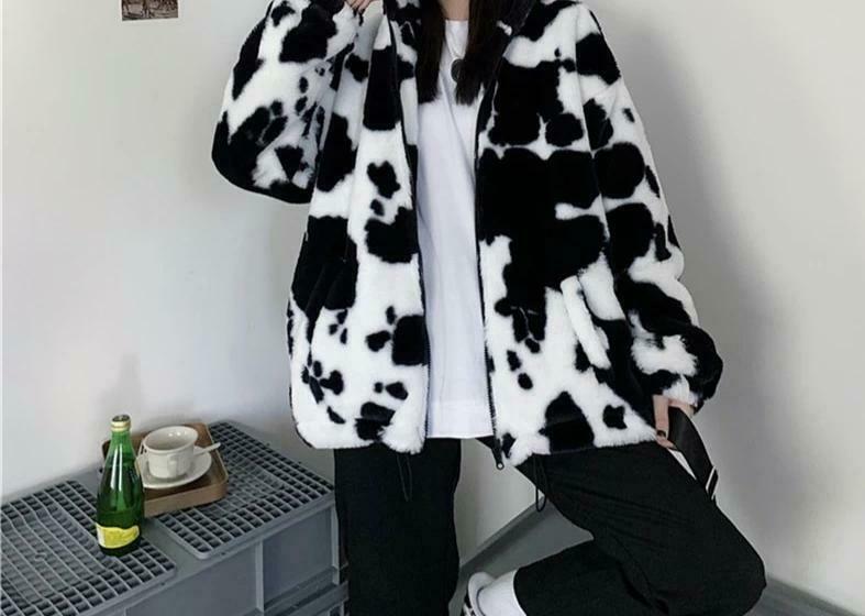 Coquette Aesthetic Rorschach Sherpa Zip Up Jacket - Y2K Fashion Women's Grunge Style Outfit