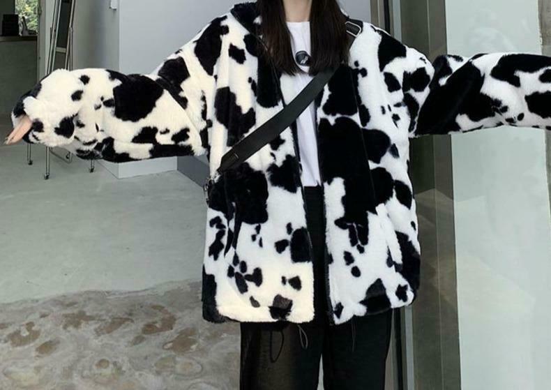 Coquette Aesthetic Rorschach Sherpa Zip Up Jacket - Y2K Fashion Women's Grunge Style Outfit