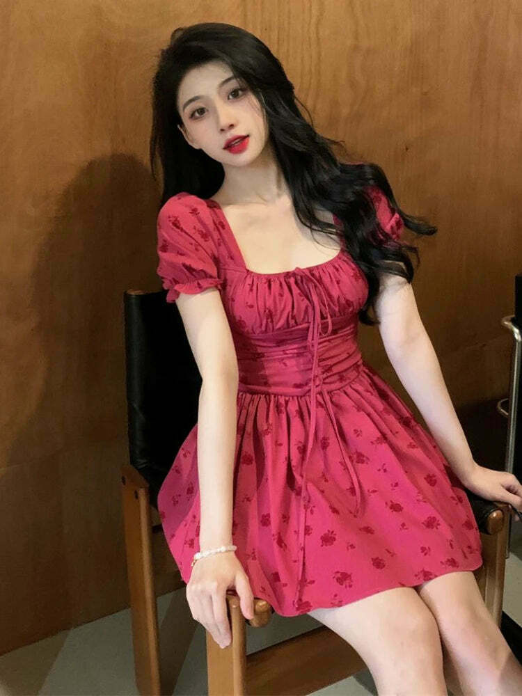Coquette Aesthetic Rosy Raspberry Mini Dress - Y2K Fashion Statement Piece