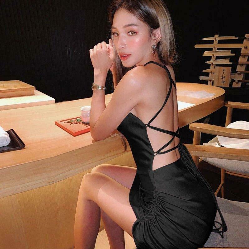 Coquette Aesthetic Ruched Satin Dress - Y2K Fashion Outfit for Women