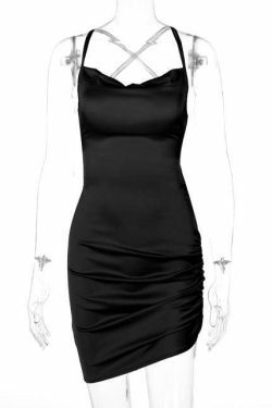 Coquette Aesthetic Ruched Satin Dress - Y2K Fashion Outfit for Women