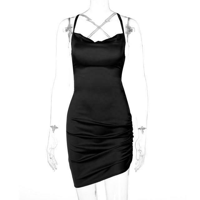 Coquette Aesthetic Ruched Satin Dress - Y2K Fashion Outfit for Women