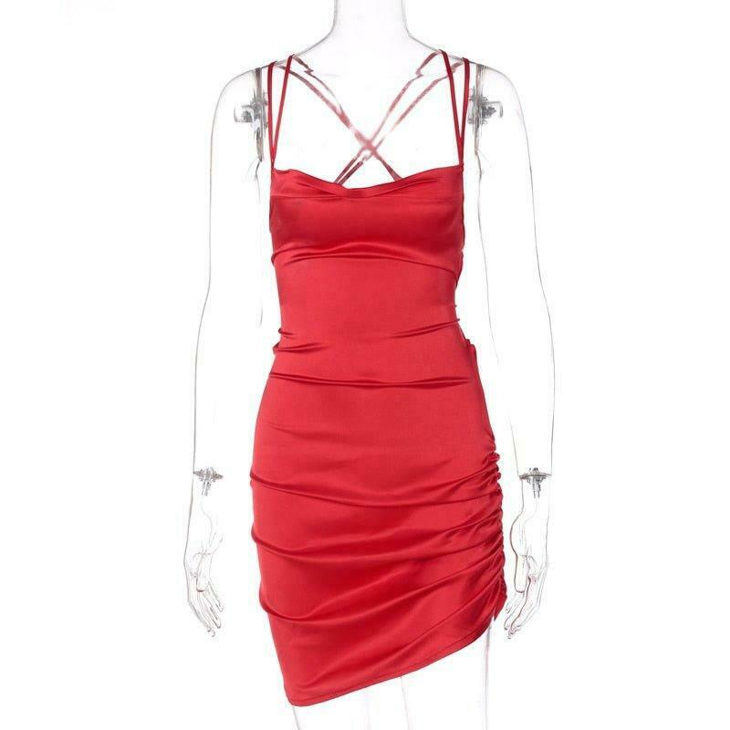Coquette Aesthetic Ruched Satin Dress - Y2K Fashion Outfit for Women