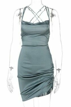 Coquette Aesthetic Ruched Satin Dress - Y2K Fashion Outfit for Women