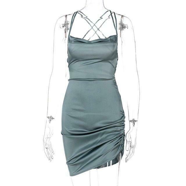 Coquette Aesthetic Ruched Satin Dress - Y2K Fashion Outfit for Women