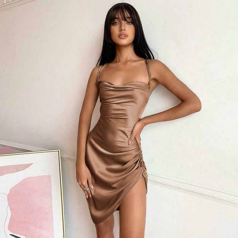 Coquette Aesthetic Ruched Satin Dress - Y2K Fashion Outfit for Women