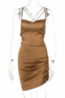 Coquette Aesthetic Ruched Satin Dress - Y2K Fashion Outfit for Women