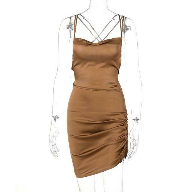 Coquette Aesthetic Ruched Satin Dress - Y2K Fashion Outfit for Women